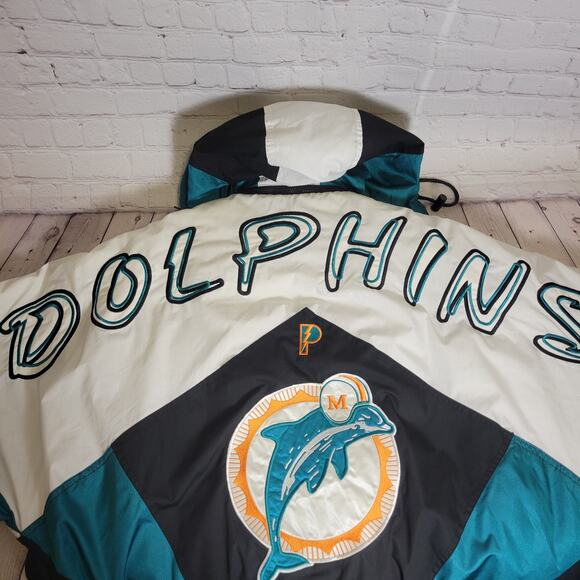 Miami Dolphins Puffer Jacket Vintage PRO PLAYER 75th Anniversary NFL Mens XXL - Picture 4 of 16